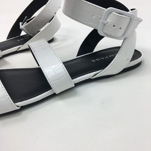 Rampage Women's Sandals White Black Size 9.5 Sienna Strappy Textured Buckle - Picture 3 of 9